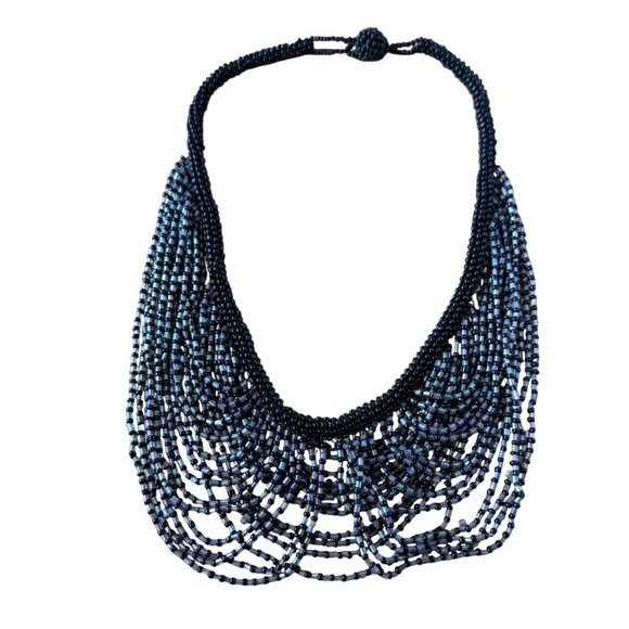 Handcrafted Multilayered Black & Gray Beaded Necklace - Picture 1 of 4